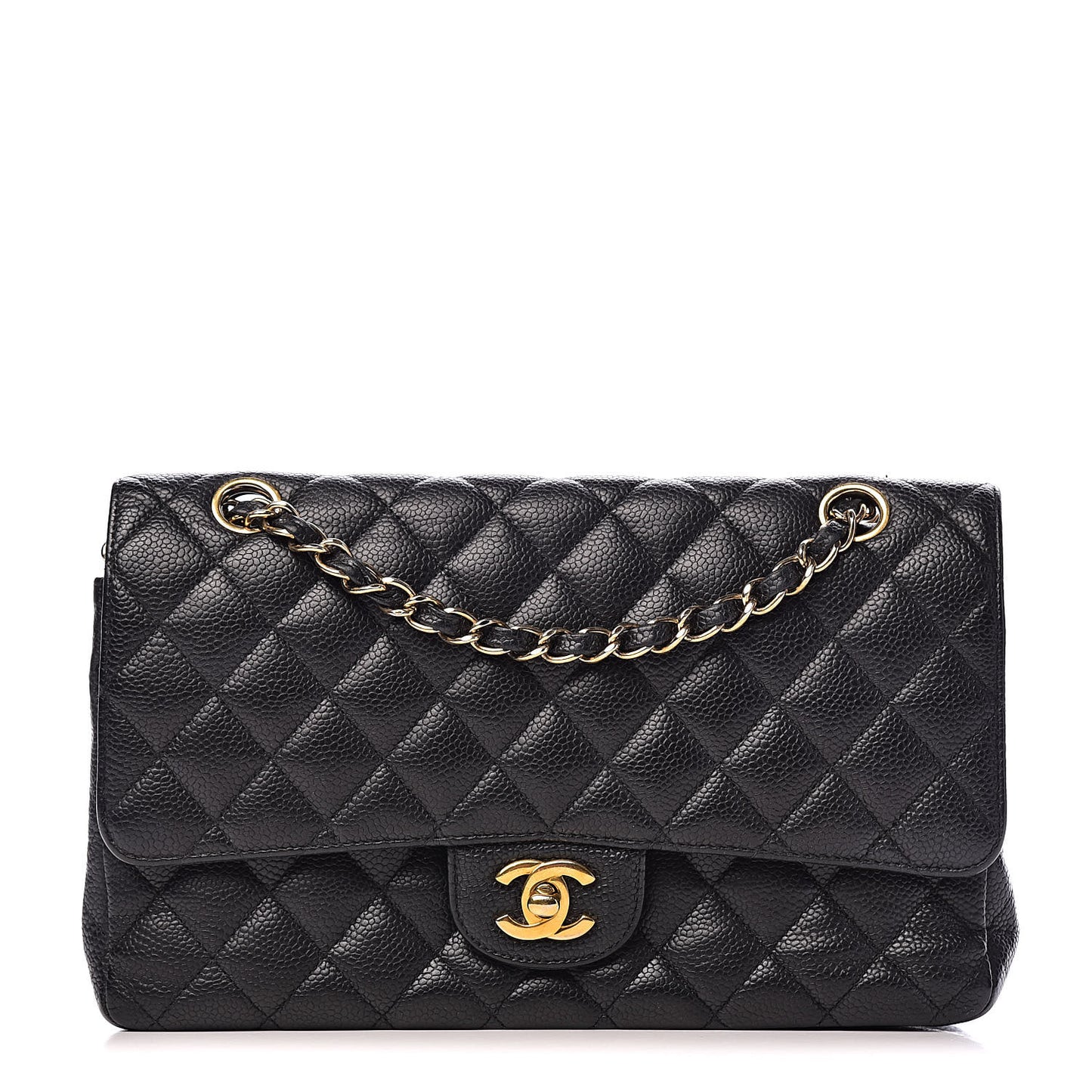 Caviar Quilted Medium Double Flap Black