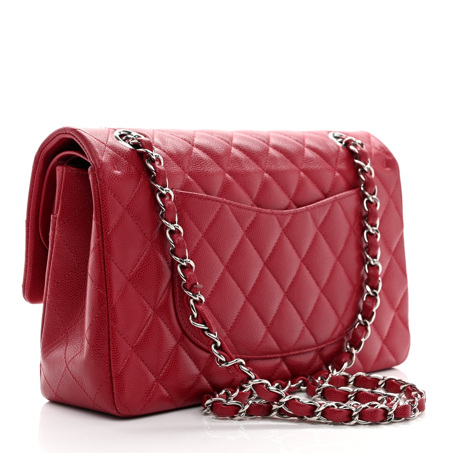 Caviar Quilted Medium Double Flap Dark Red
