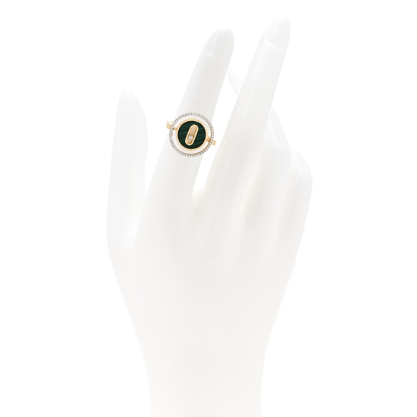 18K Yellow Gold Diamond Malachite Lucky Move Ring 49 5