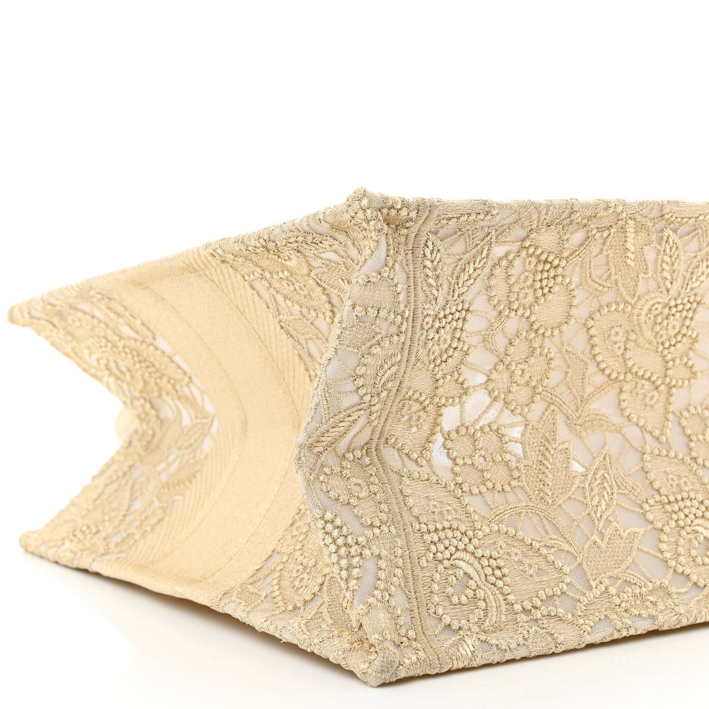 Transparent Metallic Embroidered Mesh Macrame Medium Book Tote Gold