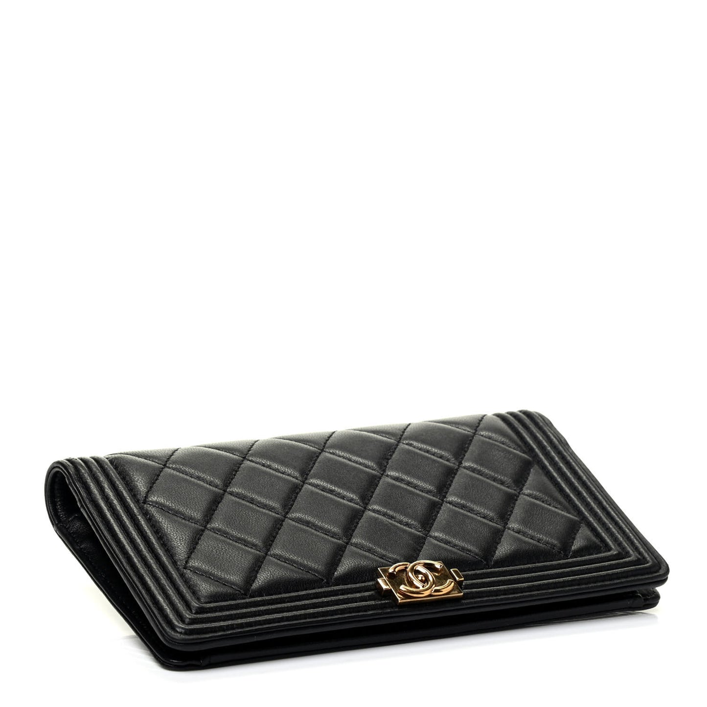 Lambskin Quilted Boy Yen Wallet Black