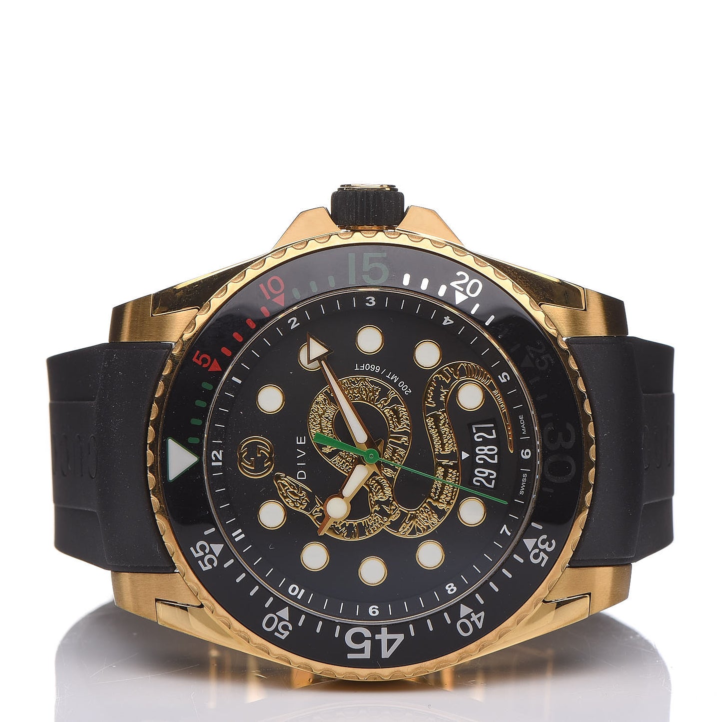 Stainless Steel Rubber 45mm Dive Snake Quartz Watch Black