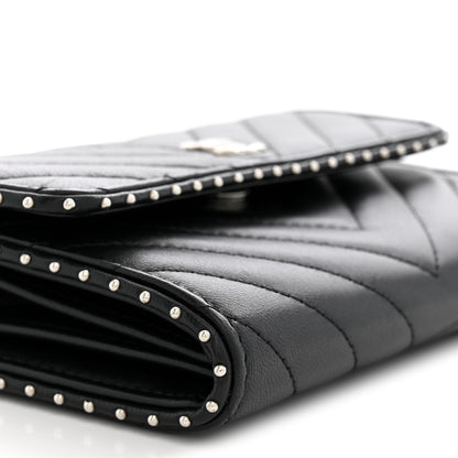 Chanel Lambskin Chevron Quilted Studded Wallet On Chain WOC Black 8 of 10