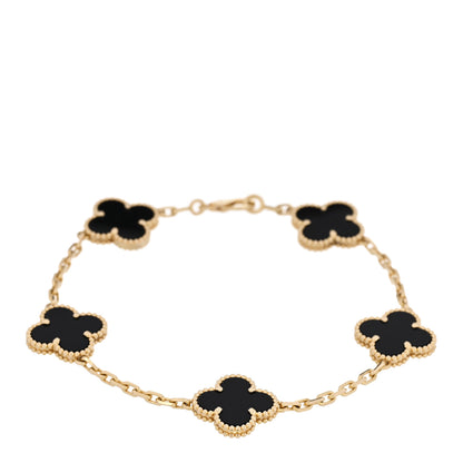 Van Cleef & Arpels 18K Yellow Gold Black Onyx 5 Motifs Vintage Alhambra Bracelet 1 of 3