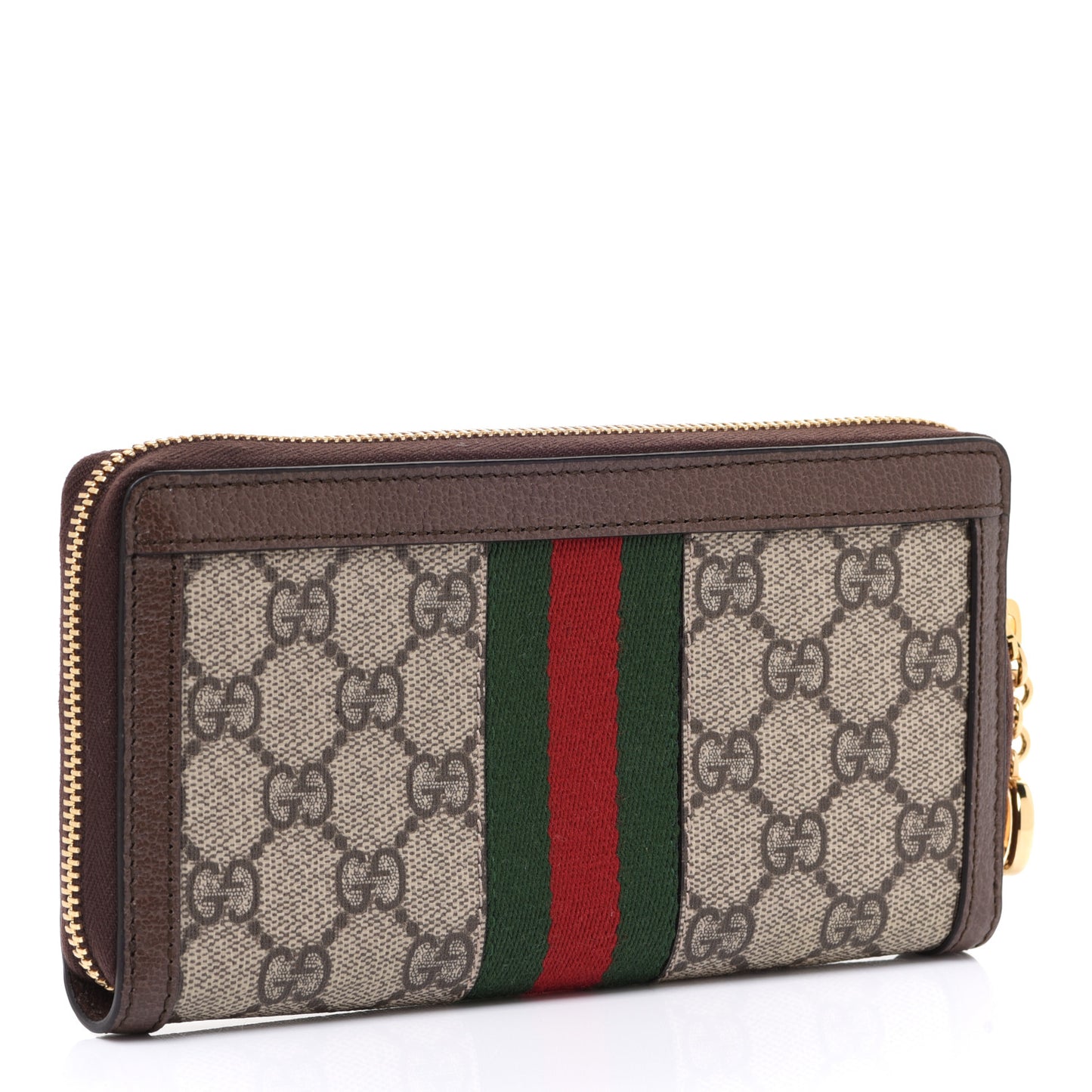 GG Supreme Monogram Web Ophidia Zip Around Wallet Brown