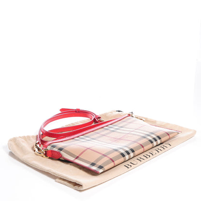 Burberry Haymarket Check Small Peyton Crossbody Clutch Bag Coral Red 4 of 14