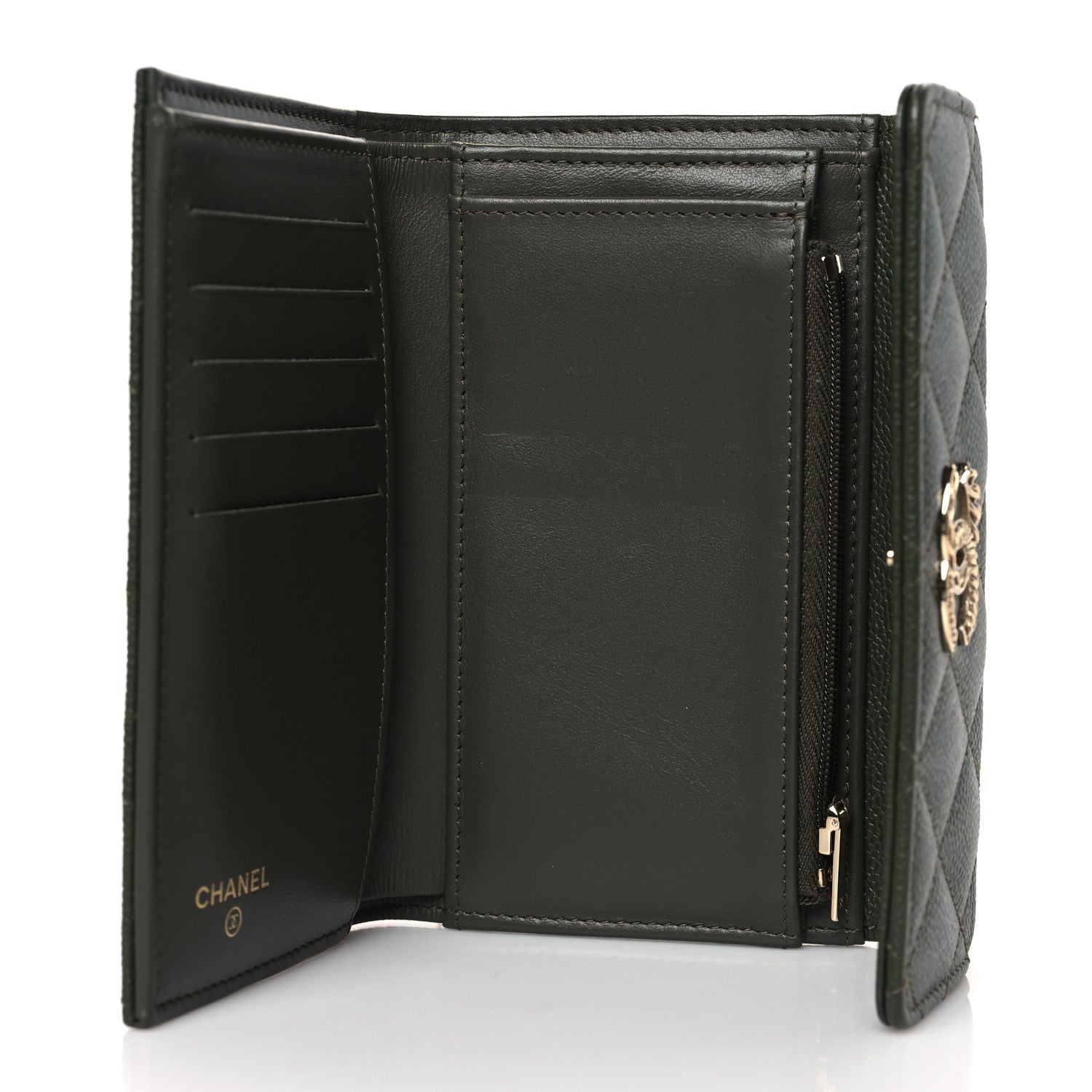 Chanel Caviar Quilted Multi Chain CC Medium Tri-Fold Flap Wallet Khaki 5 of 7