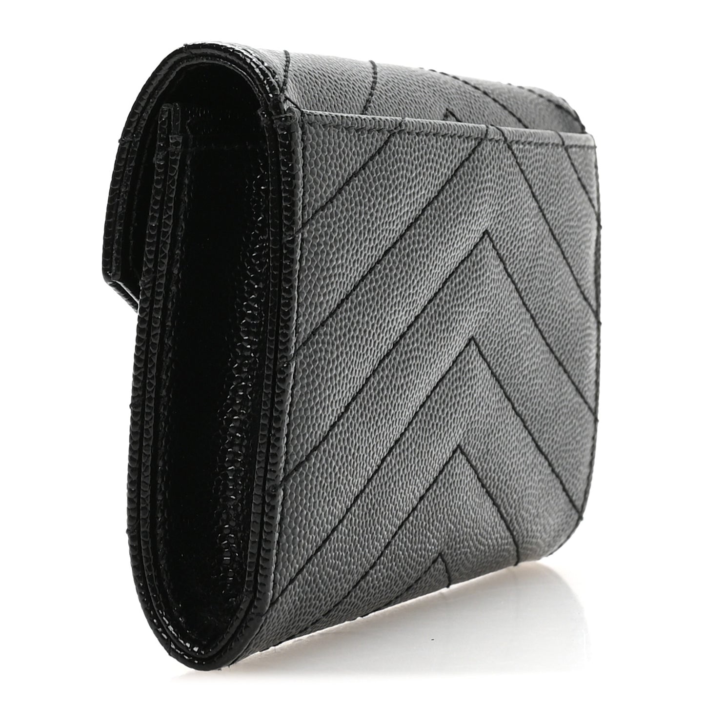 Grain De Poudre Matelasse Chevron Small Monogram Envelope Wallet Black