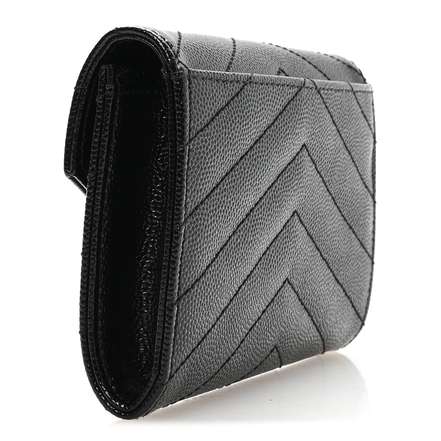 Saint Laurent Grain De Poudre Matelasse Chevron Small Monogram Envelope Wallet Black 3 of 8