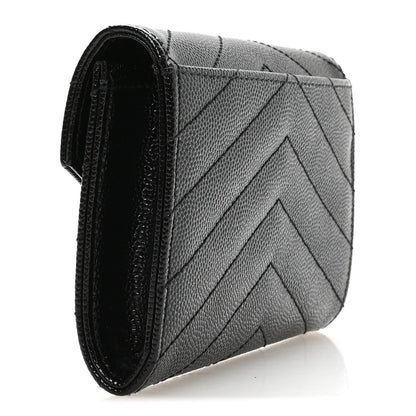 Saint Laurent Grain De Poudre Matelasse Chevron Small Monogram Envelope Wallet Black 3 of 8
