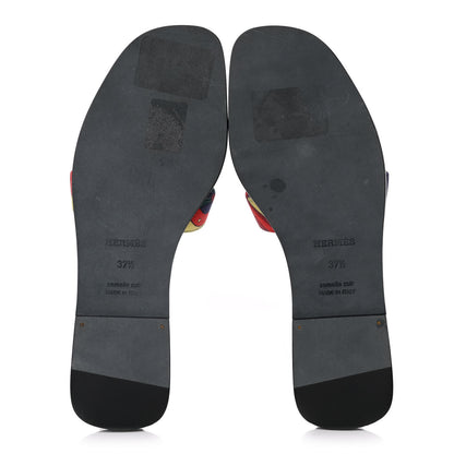 Hermes Canvas Faubourg Rainbow Oran Sandals 37.5 Multicolore Bleu Maritime 6 of 10