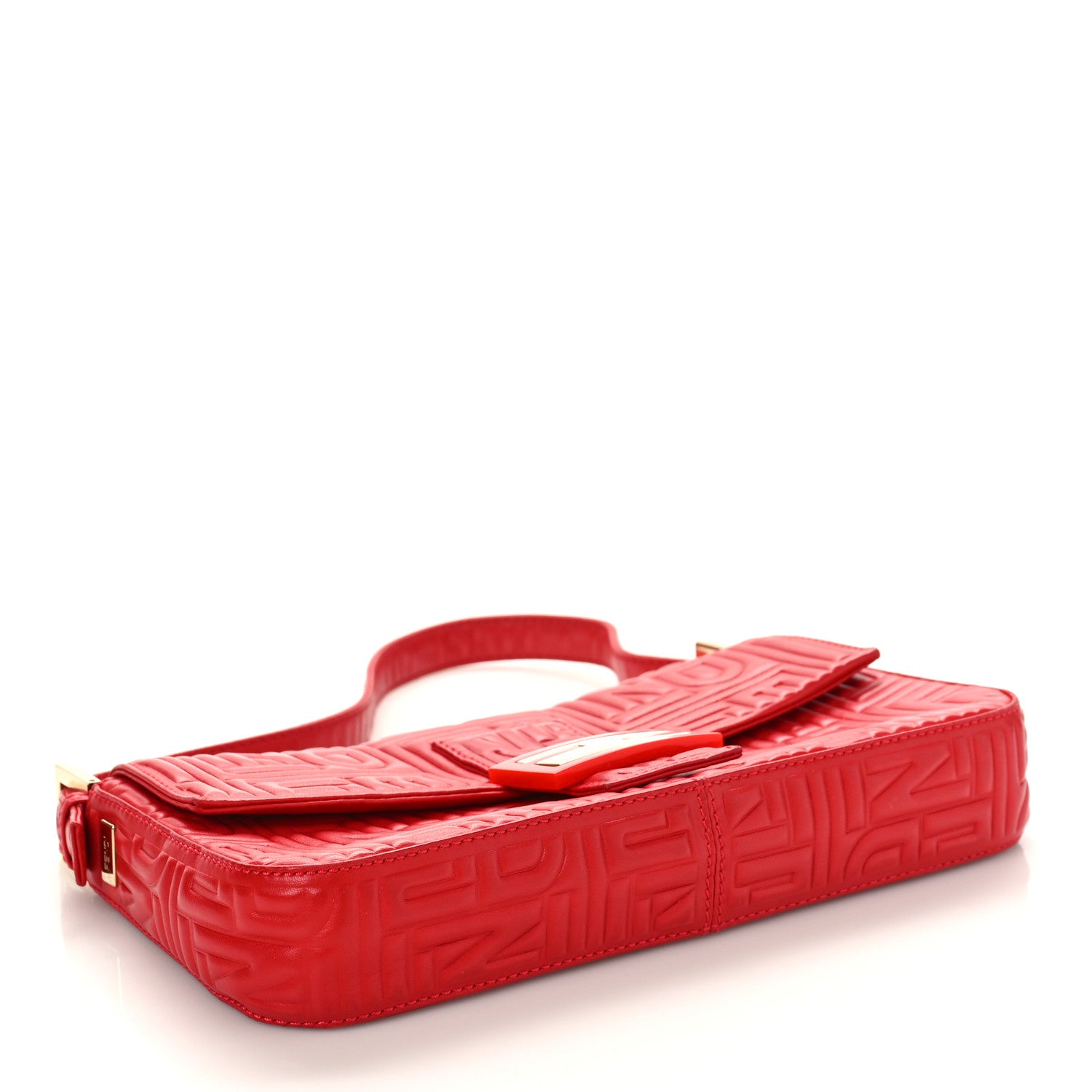 Fendi Nappa Logo Embossed Baguette Red 4 of 9
