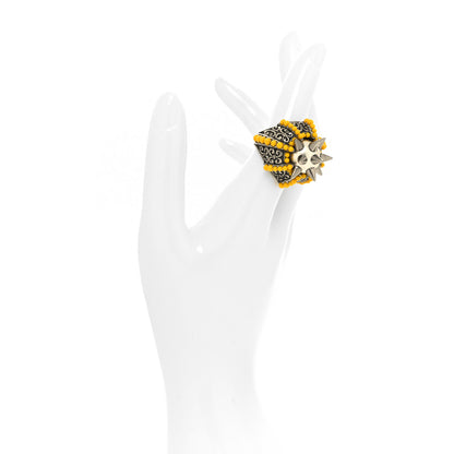 Gucci Pearl Beaded Spiked Ring 70 13 Silver Yellow 2 of 4