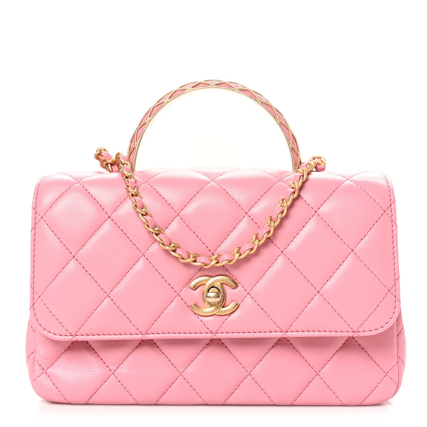 Chanel Lambskin Metal Quilted Twist Top Handle Flap With Chain Light Pink 1 of 10