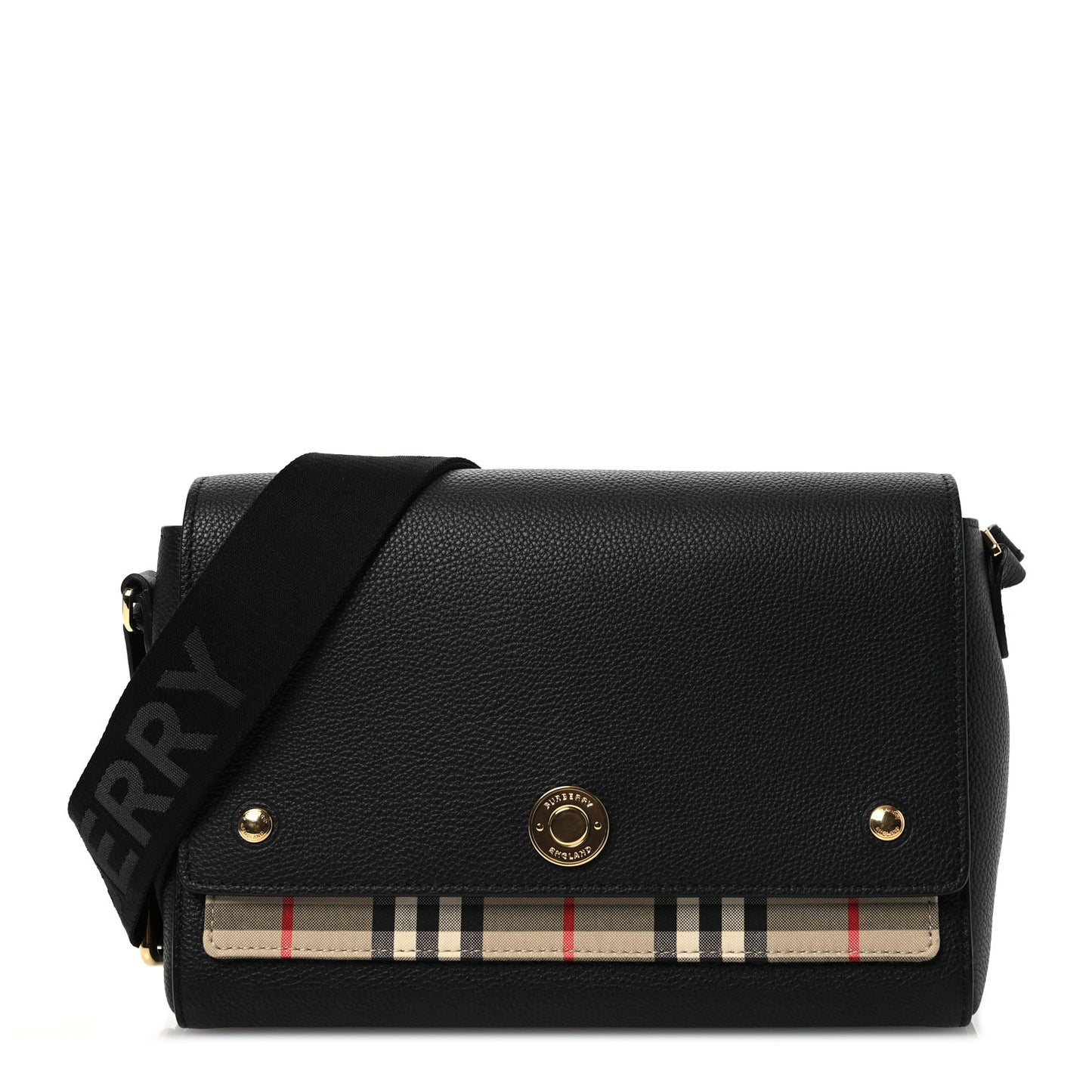 Grainy Calfskin Vintage Check Note Crossbody Bag Black