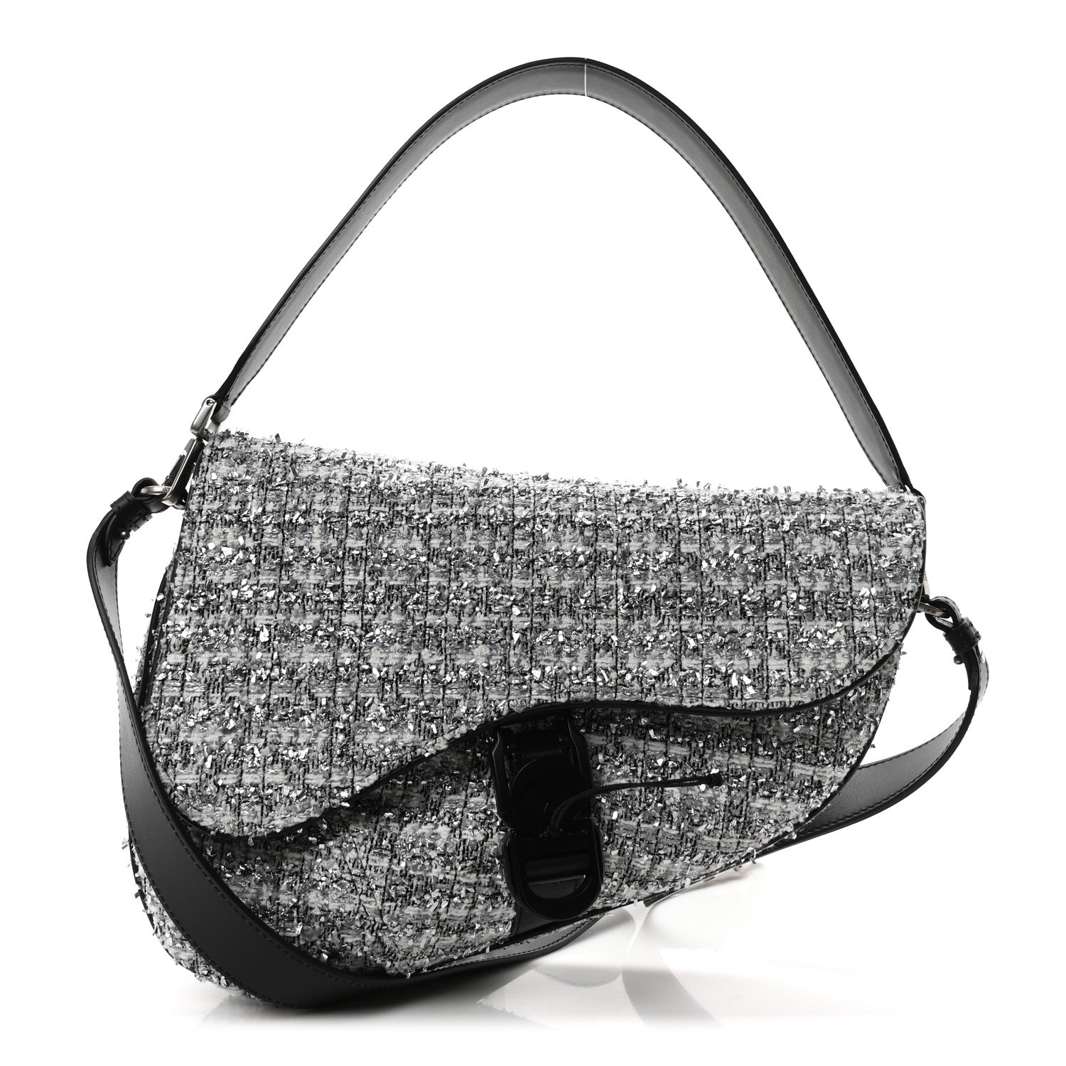 Christian Dior Tweed Saddle Bag Black Silver 1 of 10