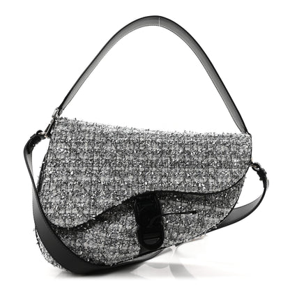 Christian Dior Tweed Saddle Bag Black Silver 1 of 10