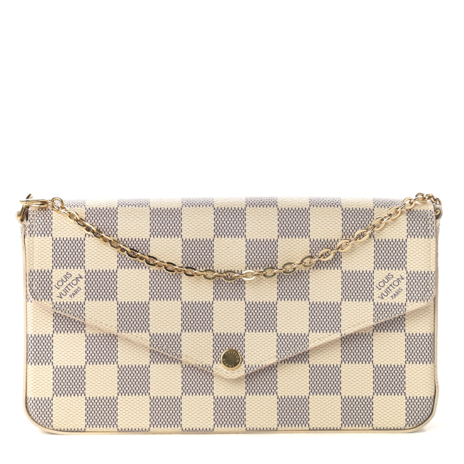Louis Vuitton Damier Azur Pochette Felicie Chain Wallet Rose Ballerine 1 of 9