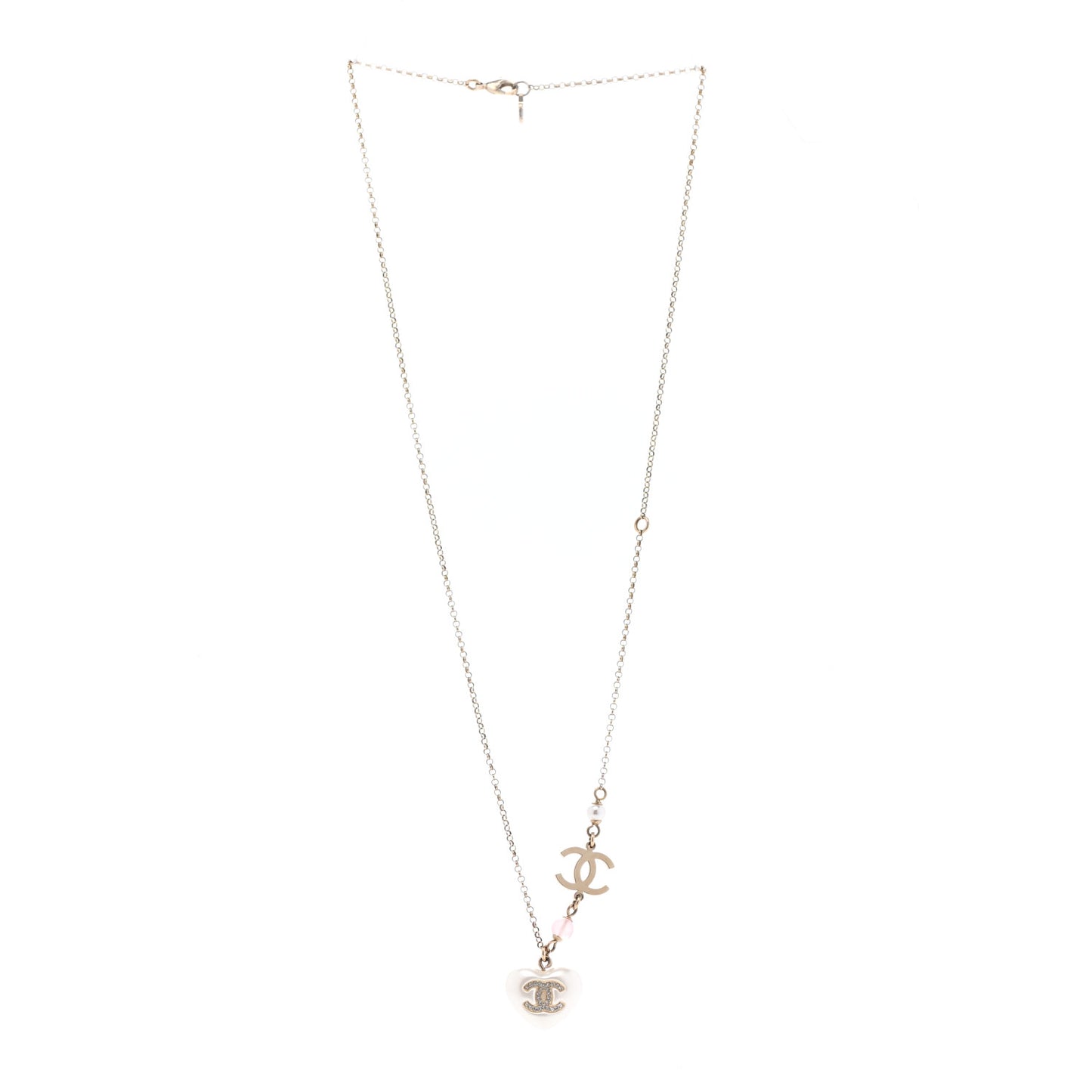 Resin Crystal CC Heart Necklace Pearly White Gold