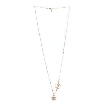 Chanel Resin Crystal CC Heart Necklace Pearly White Gold 3 of 7