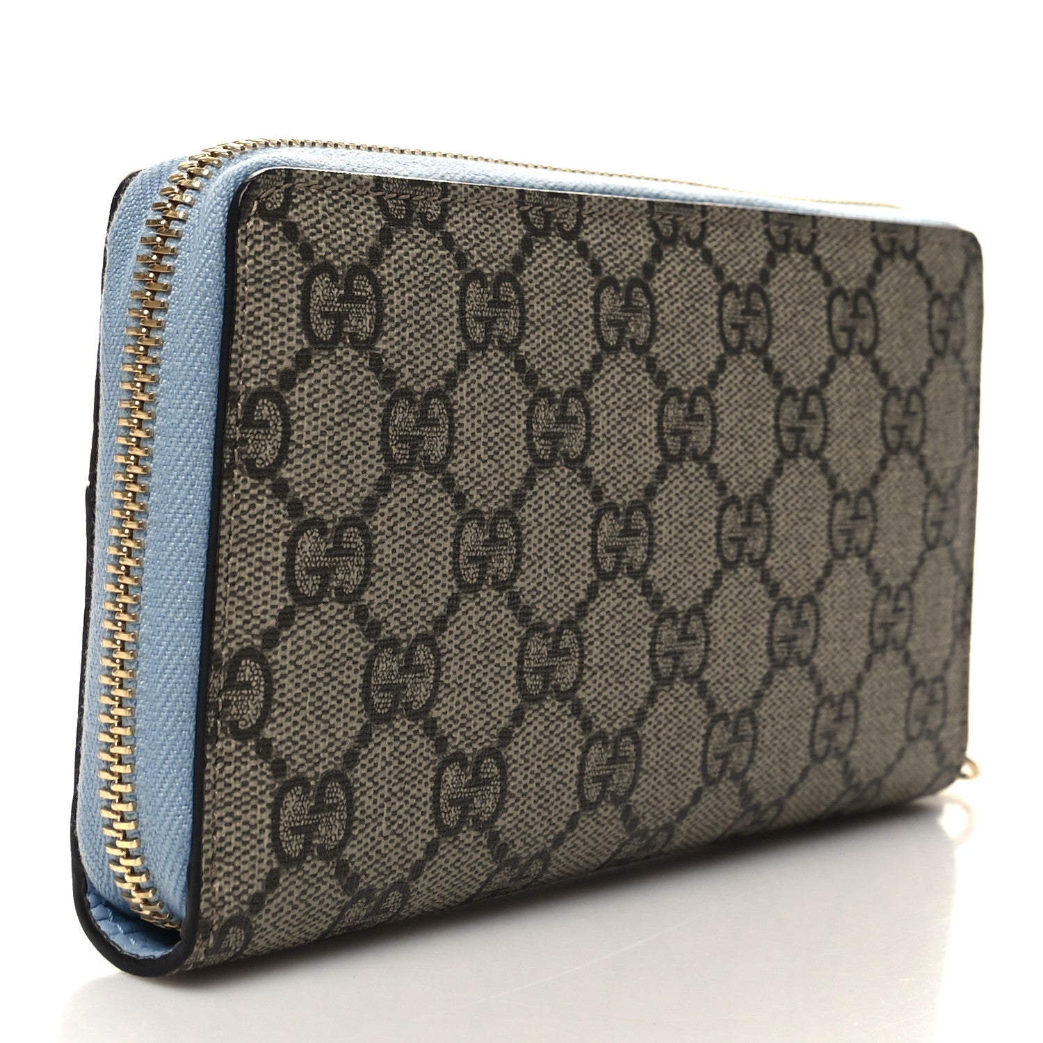 Gucci Dollar Calfskin GG Supreme Monogram GG Marmont Zip Around Wallet Mineral Blue Beige Ebony 3 of 8