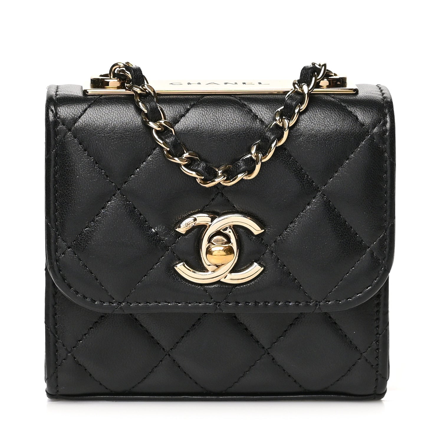 Lambskin Quilted Mini Trendy CC Chain Wallet Black