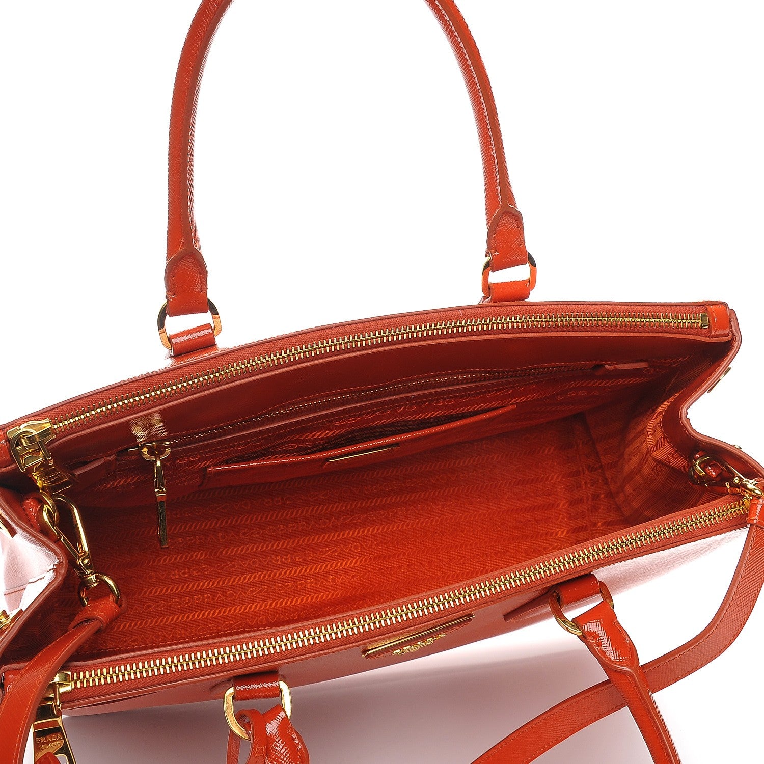 Prada Saffiano Vernice Medium Galleria Double Zip Tote Papaya 6 of 9