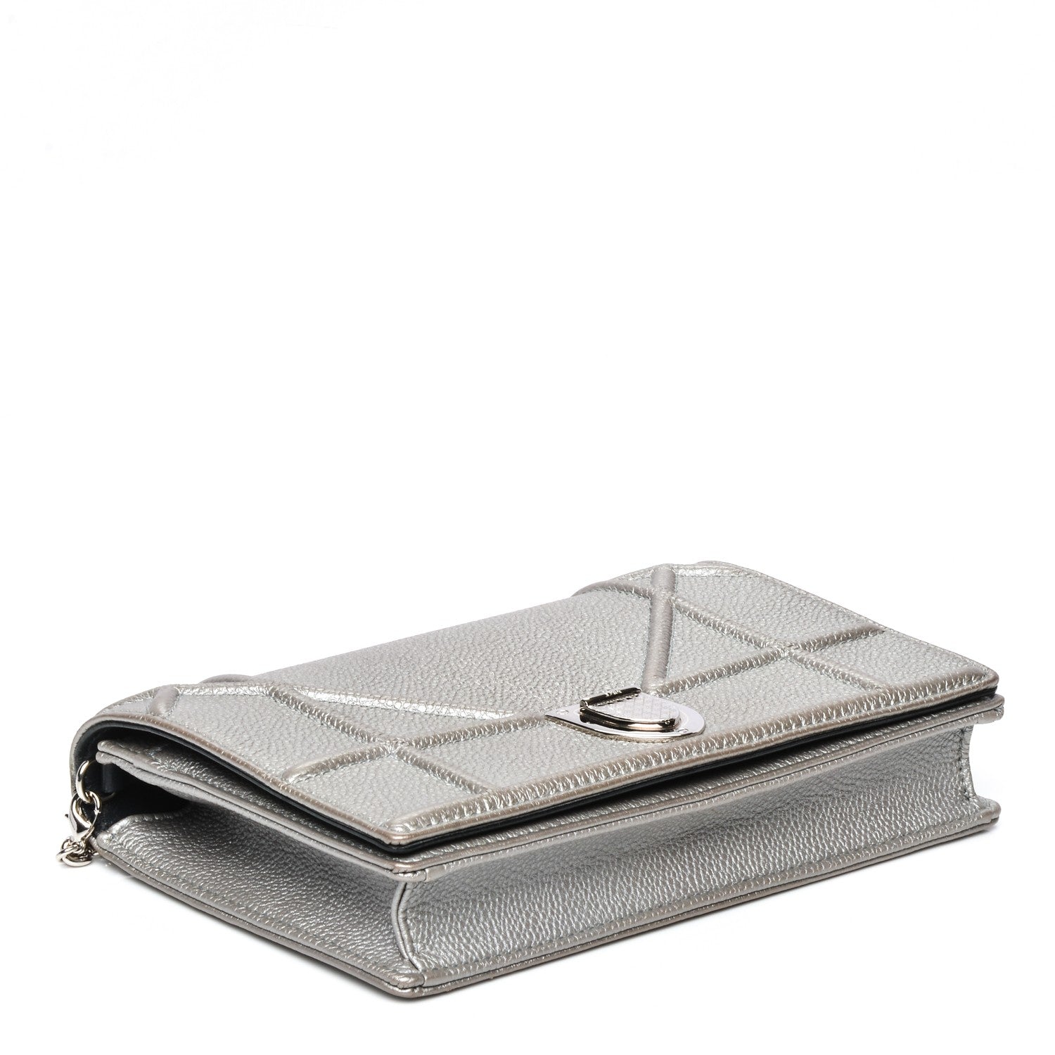 Christian Dior Metallic Grained Calfskin Diorama Wallet on Chain Pouch Silver 4 of 7
