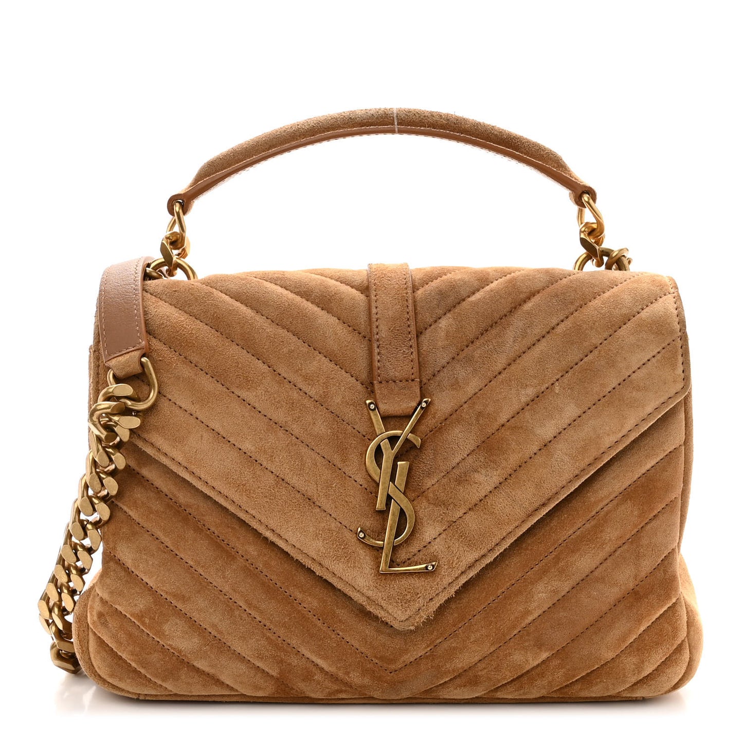 Suede Matelasse Chevron Monogram Medium College Bag Cinnamon