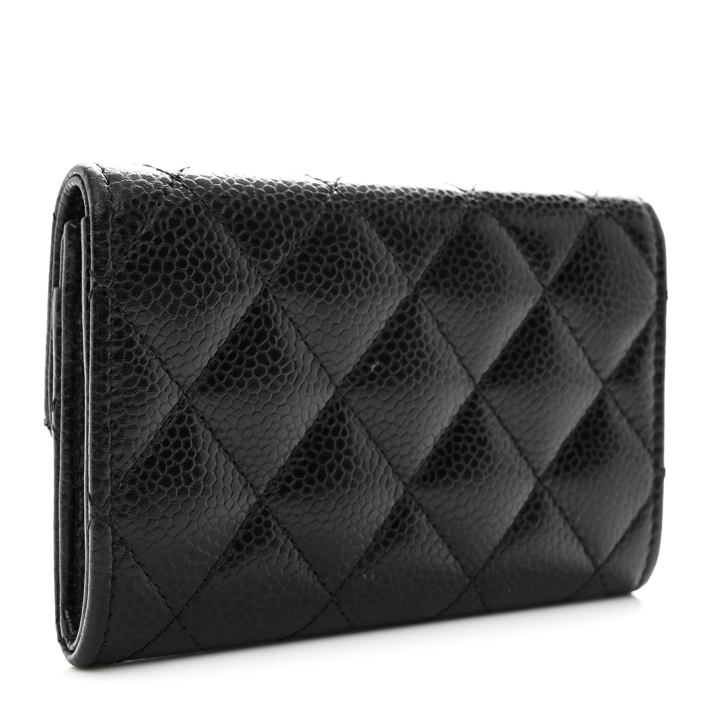 Caviar Quilted Flap Card Holder Wallet Black