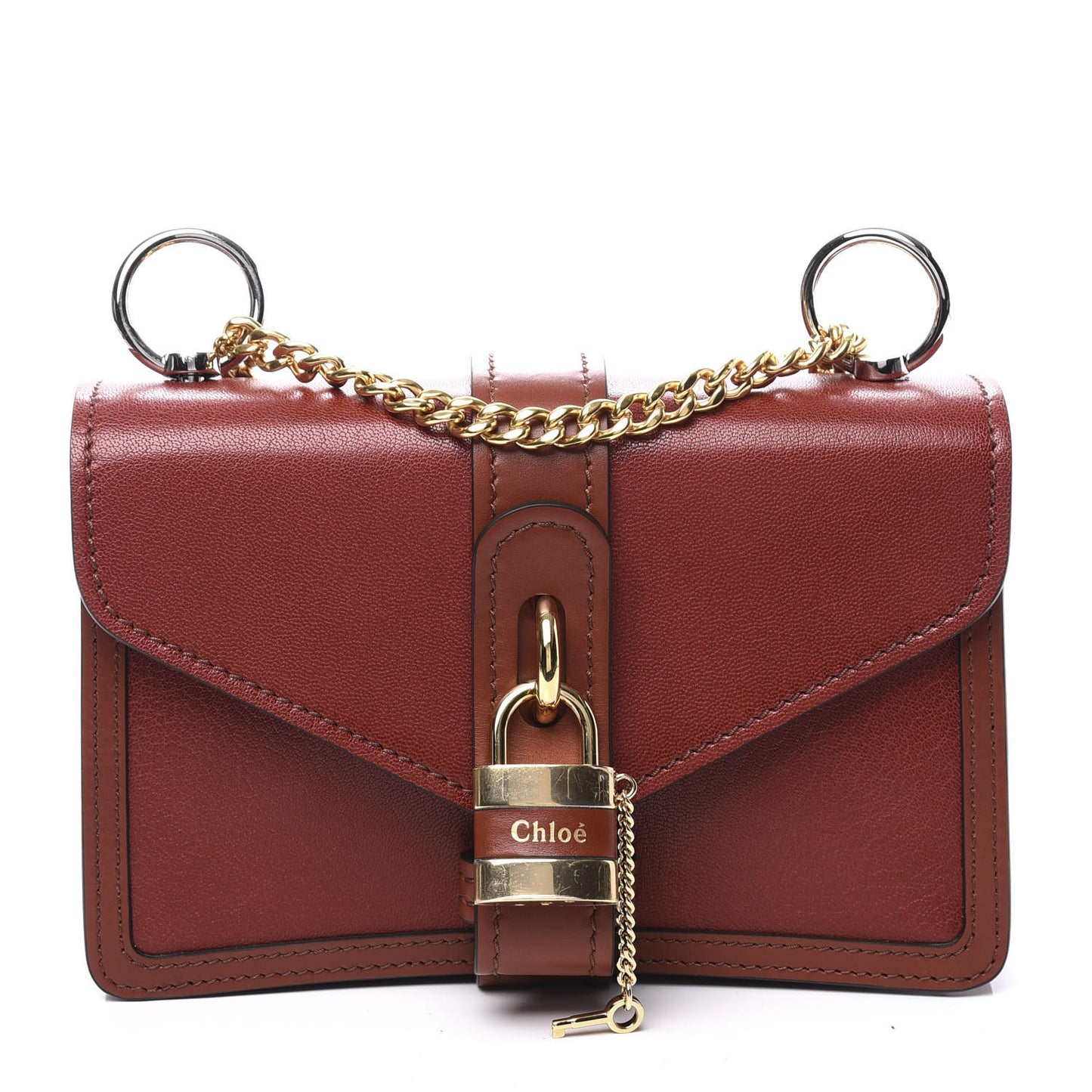 Shiny Goatskin Calfskin Aby Chain Shoulder Bag Sepia Brown