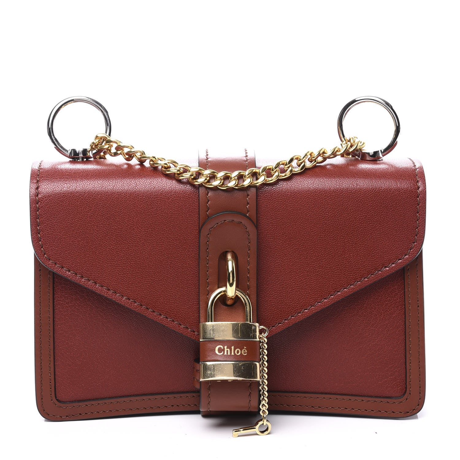 Chloe Shiny Goatskin Calfskin Aby Chain Shoulder Bag Sepia Brown 1 of 10