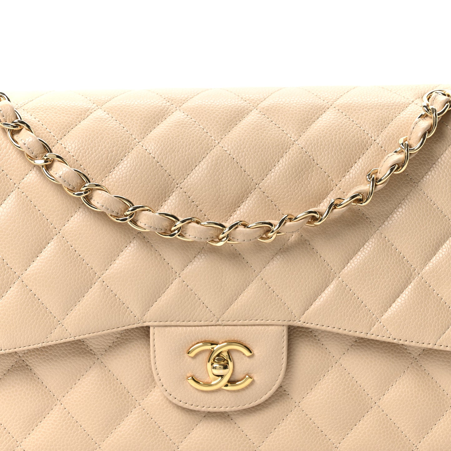 Caviar Quilted Jumbo Double Flap Beige Clair
