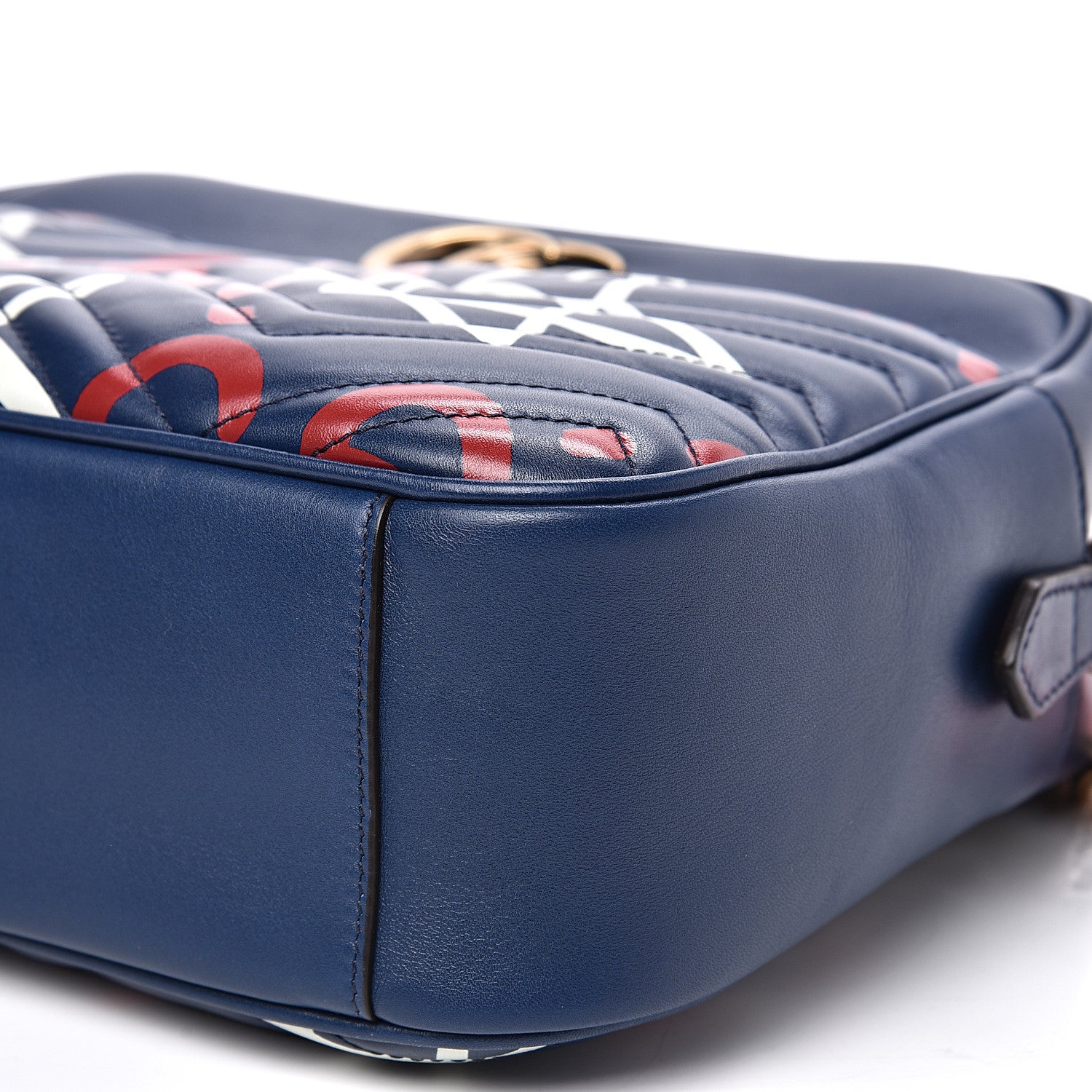 Gucci Calfskin Matelasse GucciGhost Medium GG Marmont Chain Shoulder Bag Blue Agata Hibiscus Red 9 of 11