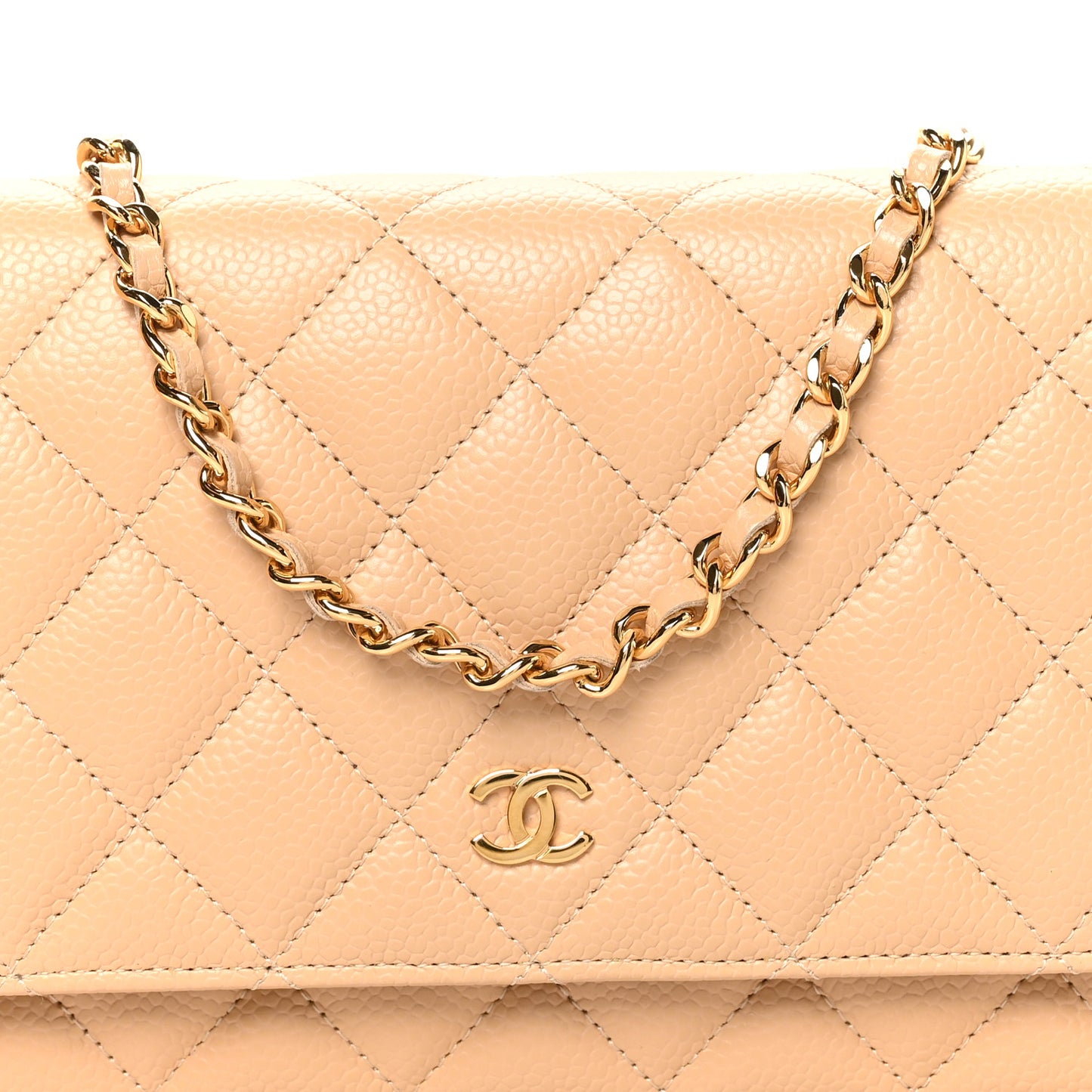 Caviar Quilted Wallet on Chain WOC Beige