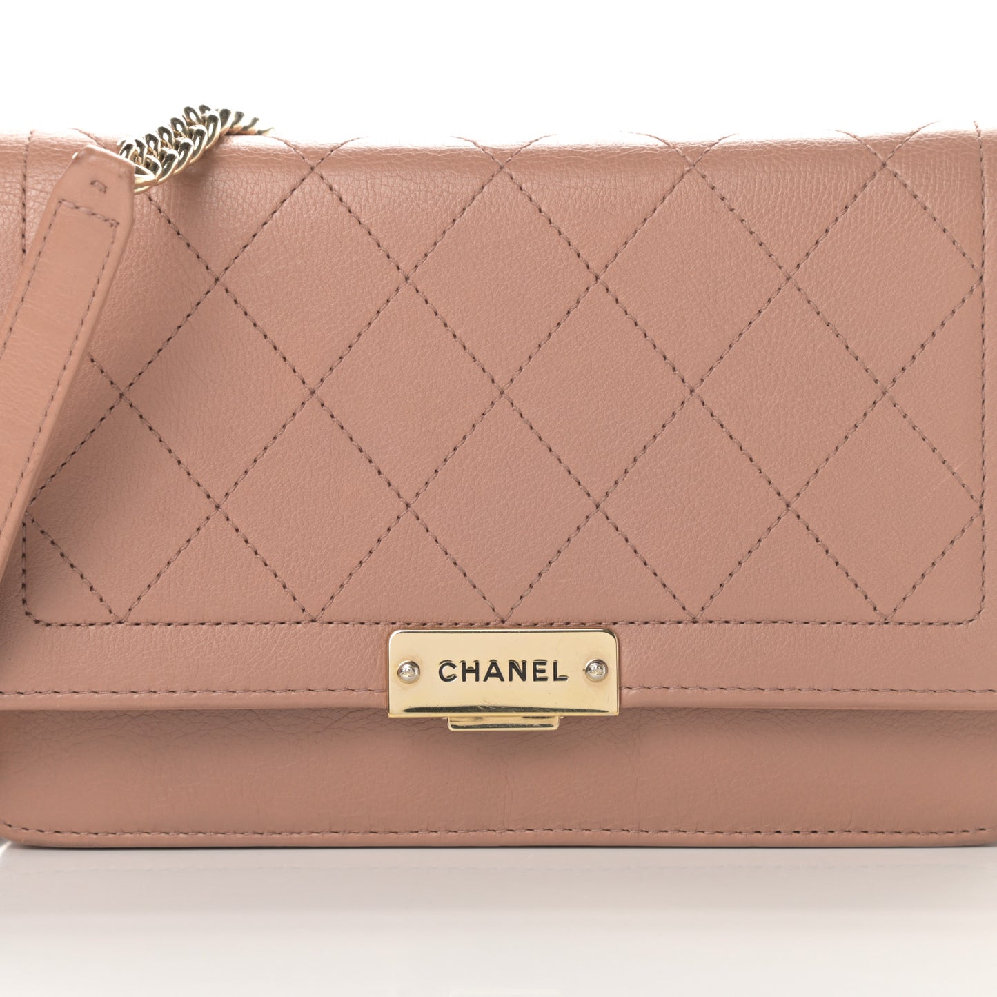 Grained Calfskin Quilted Label Click Flap Wallet On Chain WOC Pink