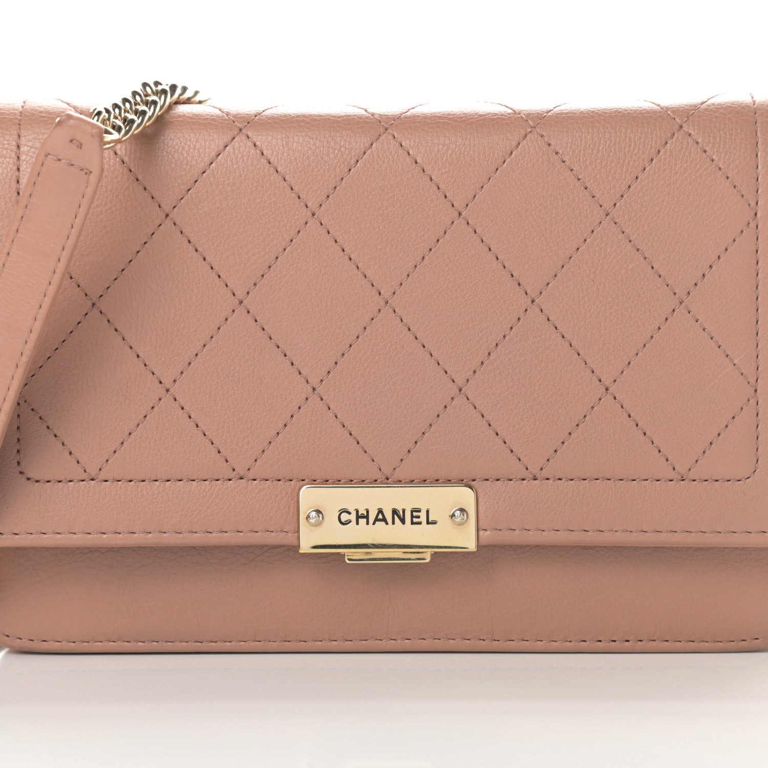 Chanel Grained Calfskin Quilted Label Click Flap Wallet On Chain WOC Pink 9 of 18
