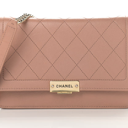 Chanel Grained Calfskin Quilted Label Click Flap Wallet On Chain WOC Pink 9 of 18