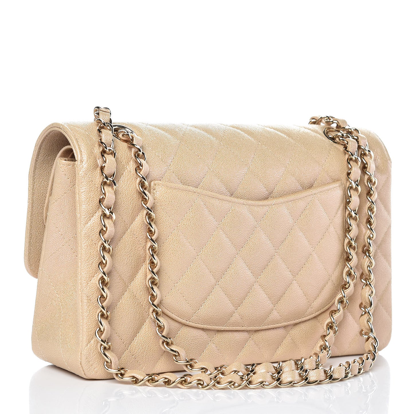 Iridescent Caviar Quilted Medium Double Flap Beige