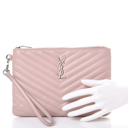 Saint Laurent Calfskin Matelasse Chevron Monogram A5 Wristlet Rose Poudre 2 of 8