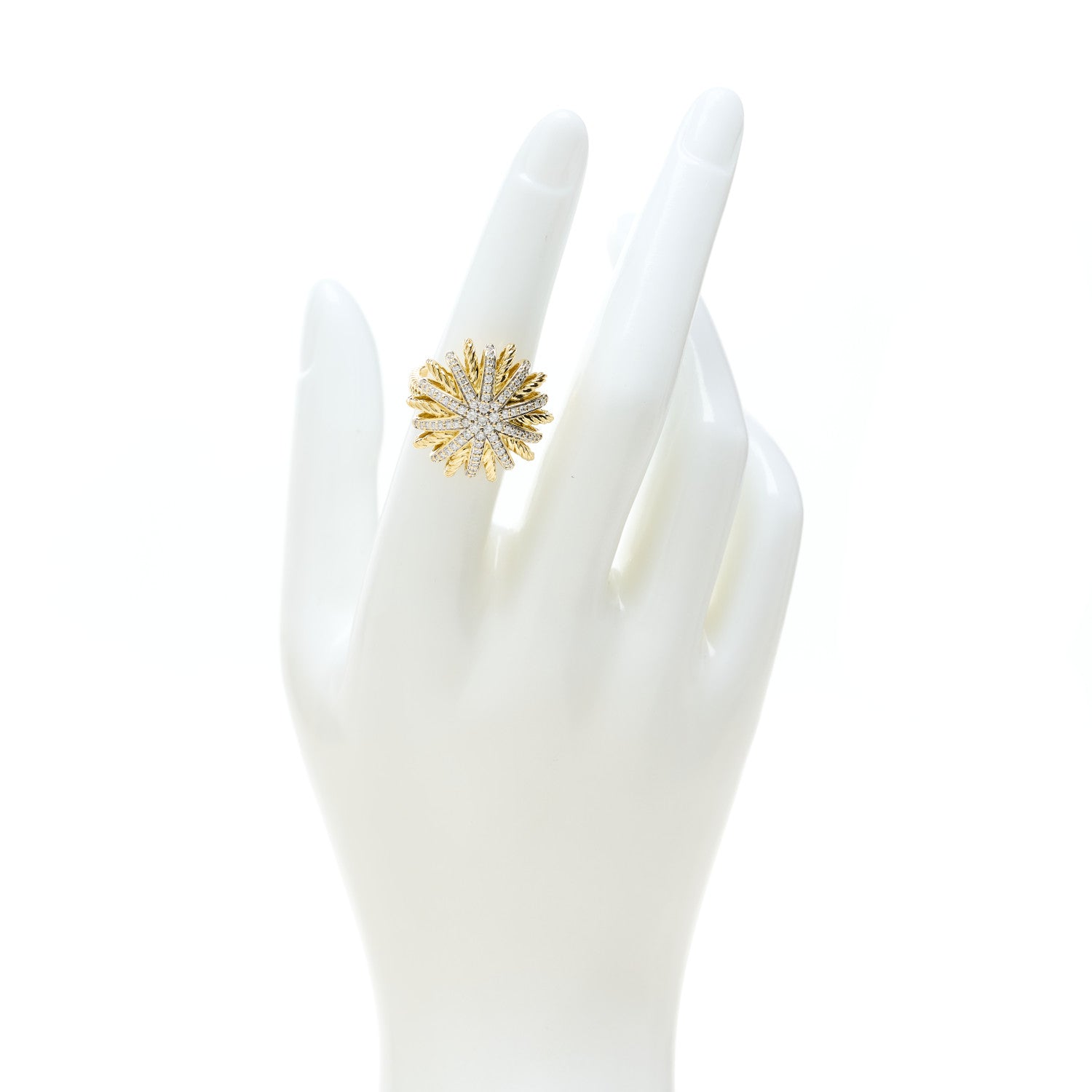 David Yurman 18K Yellow Gold Diamond 22mm Starburst Ring 51 5.75 2 of 4
