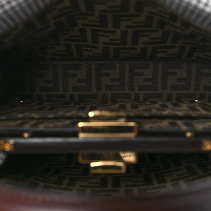 Fendi Wool Fabric Jacquard Cuoio Large Houndstooth FF 1974 Medium Peekaboo I SEE U Satchel Beige Tobacco Moro 5 of 9