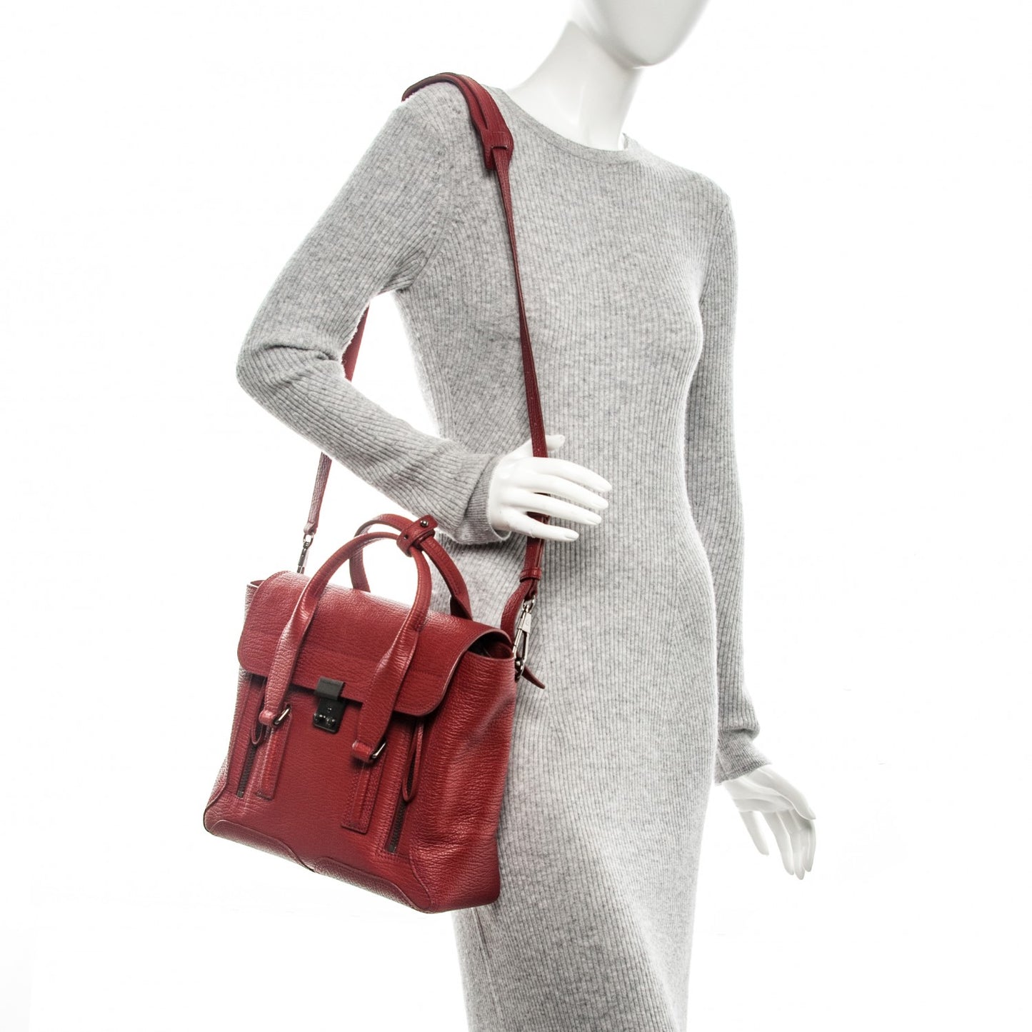 3.1 Textured Calfskin Medium Pashli Satchel Brick