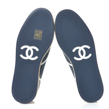 Chanel Crepe Suede Lace Up Espadrilles 36 Navy Grey 5 of 9