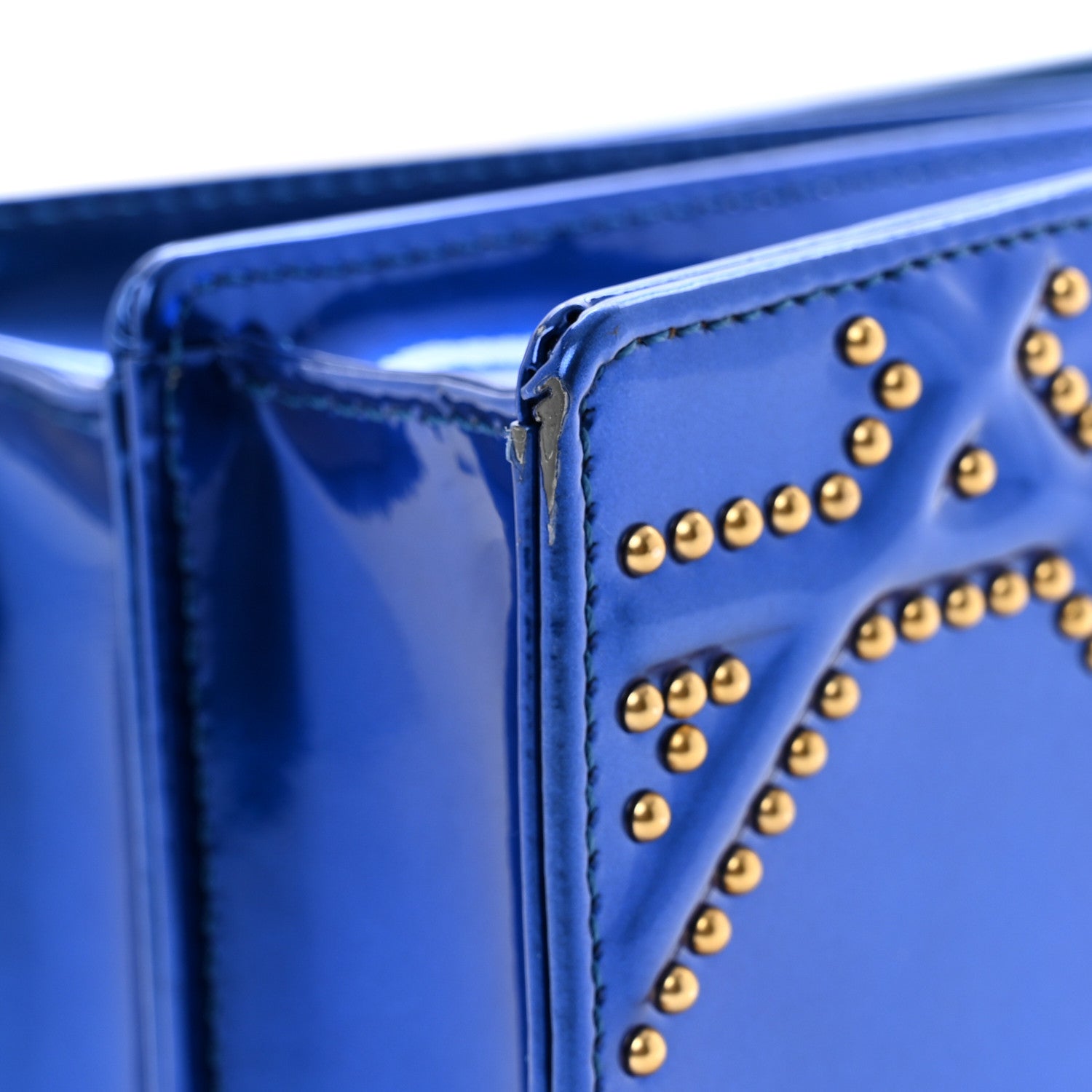 Christian Dior Metallic Calfskin Studded Vertical Diorama Blue 11 of 12