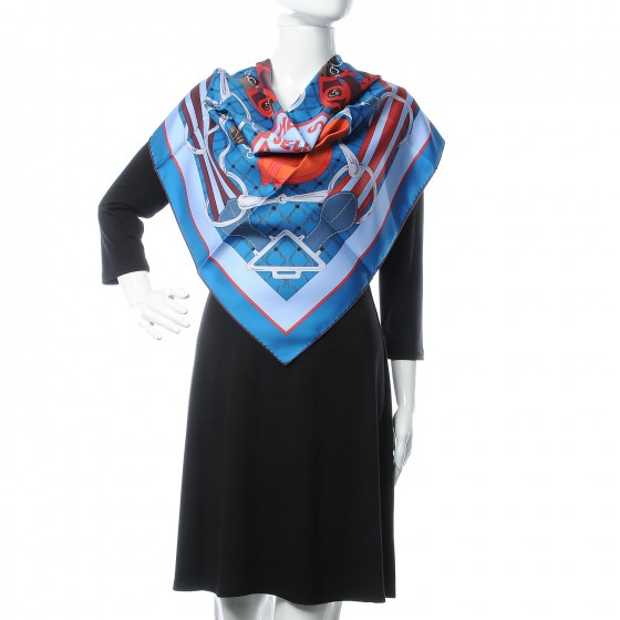 Silk Tatersale Scarf 90 Cobalt Ciel Bordeaux