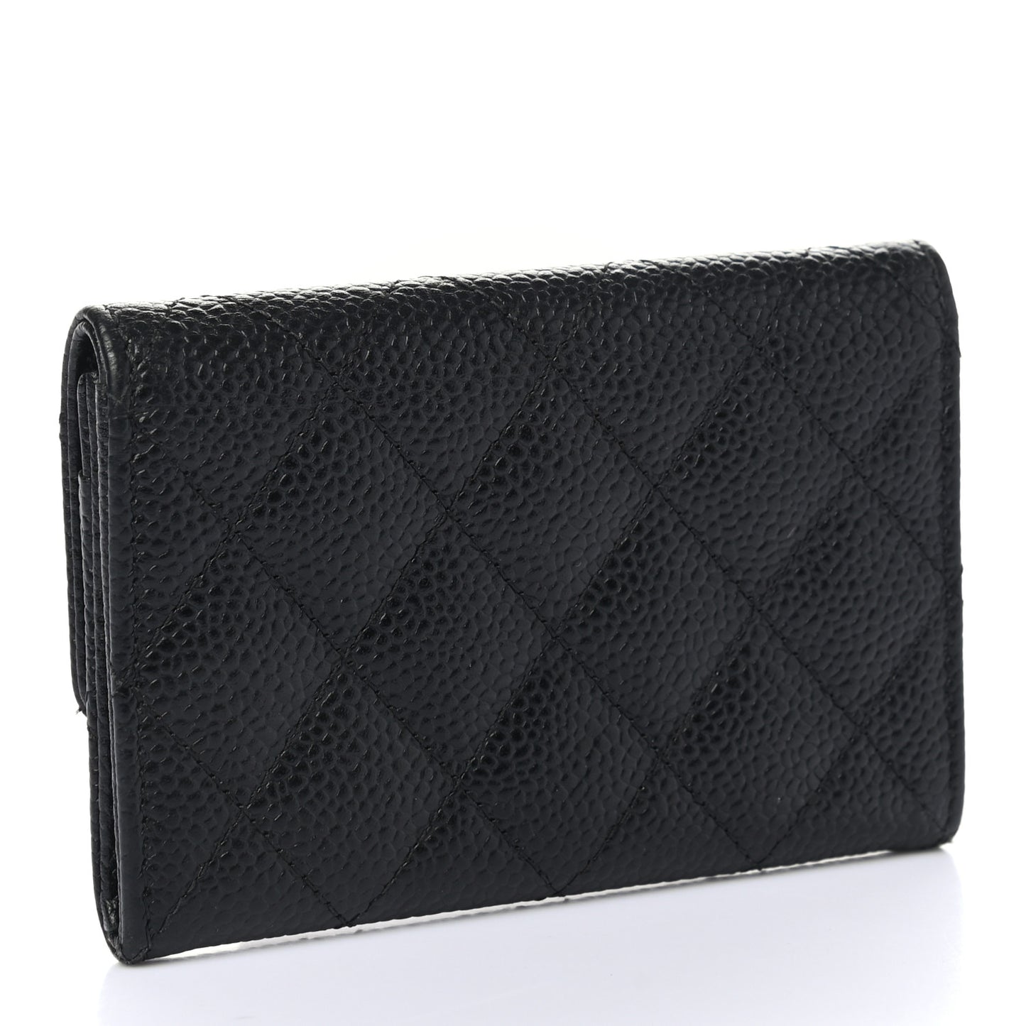 Caviar Quilted Flap Card Holder Black