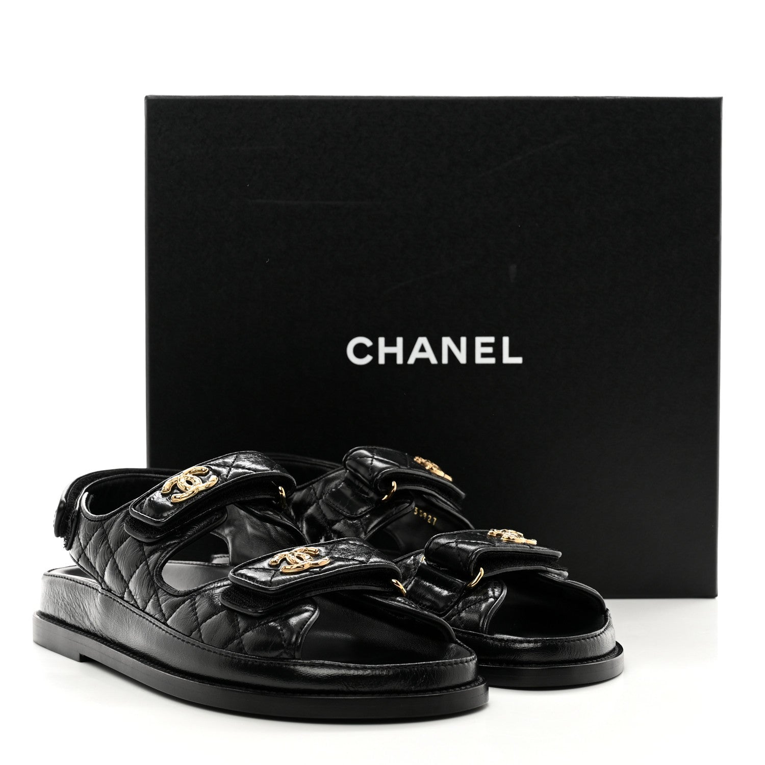 Chanel Lambskin Velcro Dad Sandals 38.5 Black 9 of 9