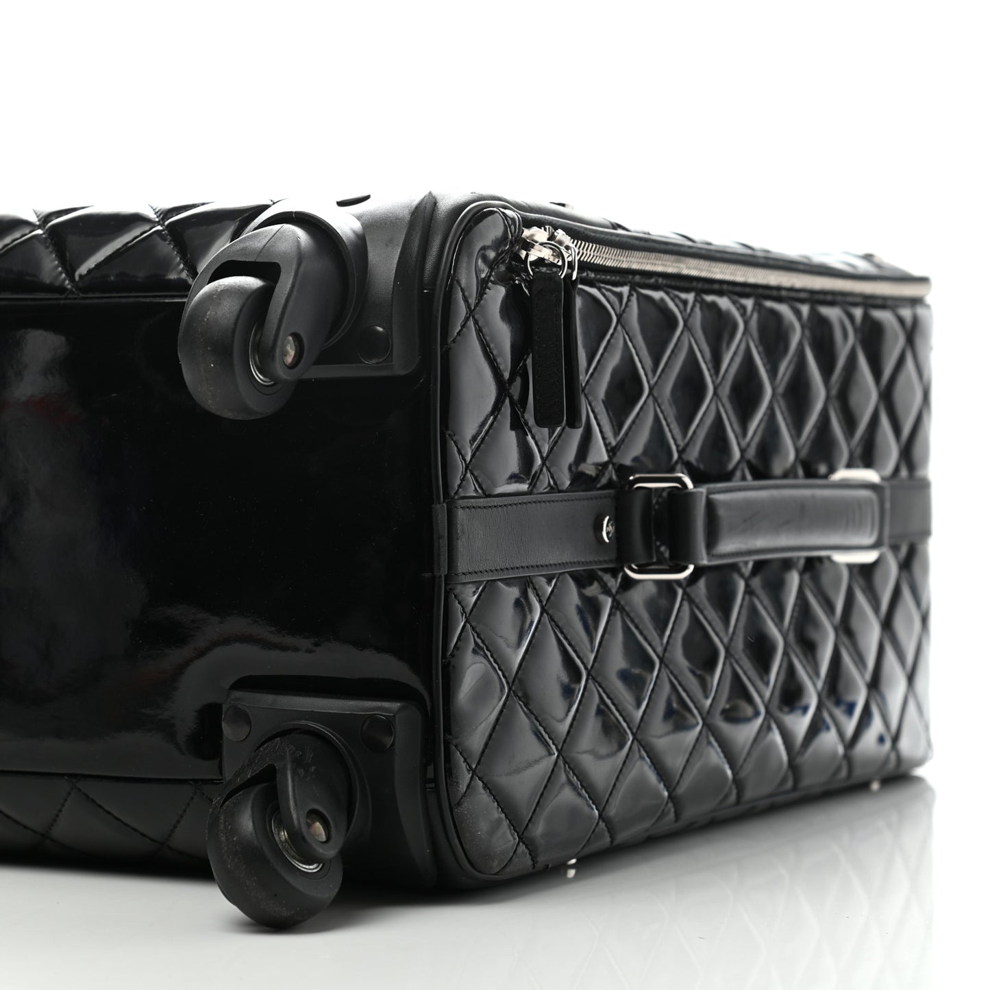 Vinyl Calfskin Quilted Trolley Rolling Luggage Black