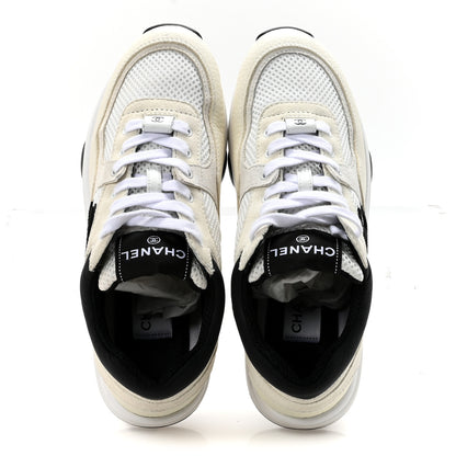 Chanel Mesh Suede Calfskin Grained Calfskin Womens CC Sneakers 37.5 White Black 2 of 10